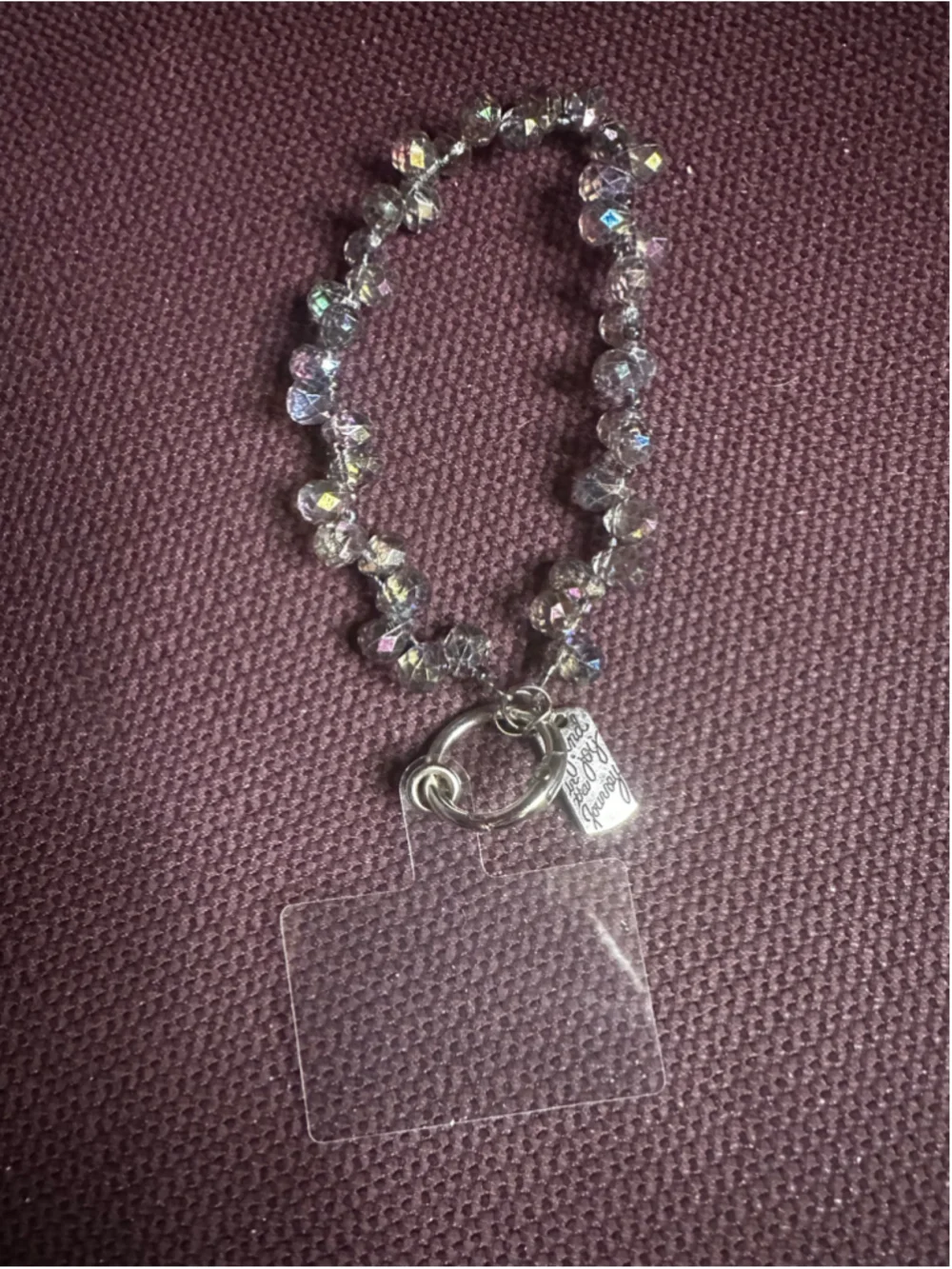 Unisex Clear & Silver Crystal Bead Phone Wrist Strap